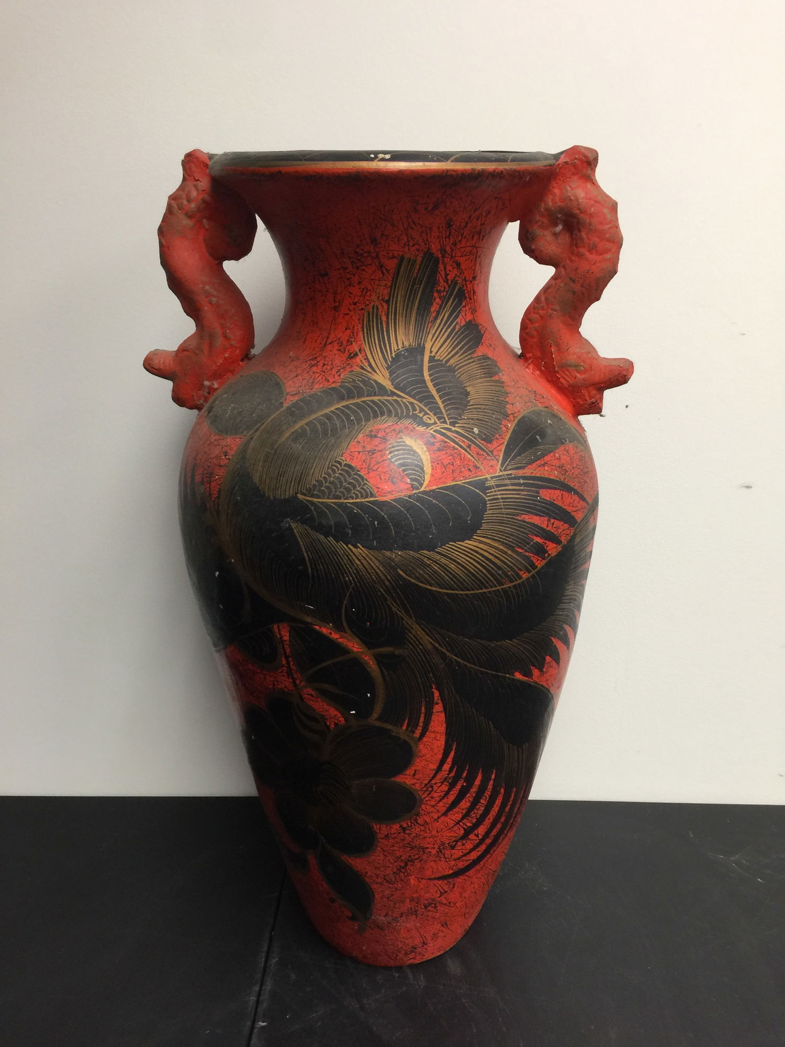 Floor Vase: 37" x 19", decorated on both sides