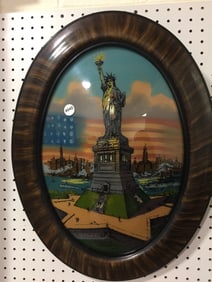 Antique Reverse Painting of Statue of Liberty