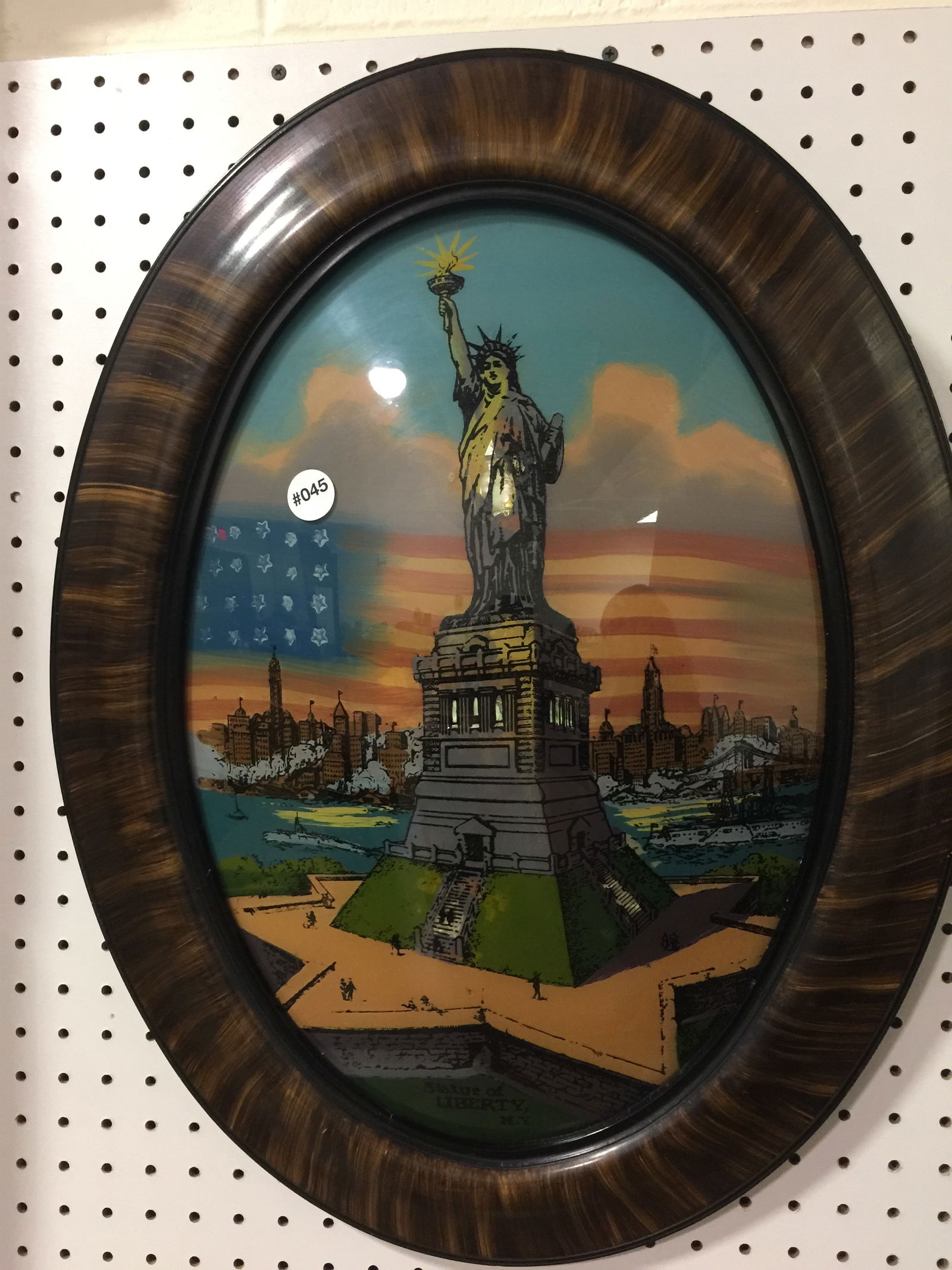 Antique Reverse Painting of Statue of Liberty (1 of 5)