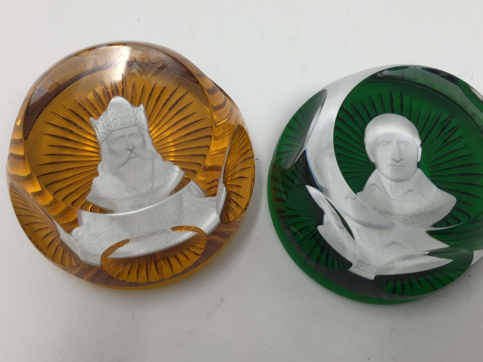 (2) Baccarat Paperweight: charlemagne and napoleon bonaparte.