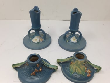 (2) Pairs Roseville Candlesticks
