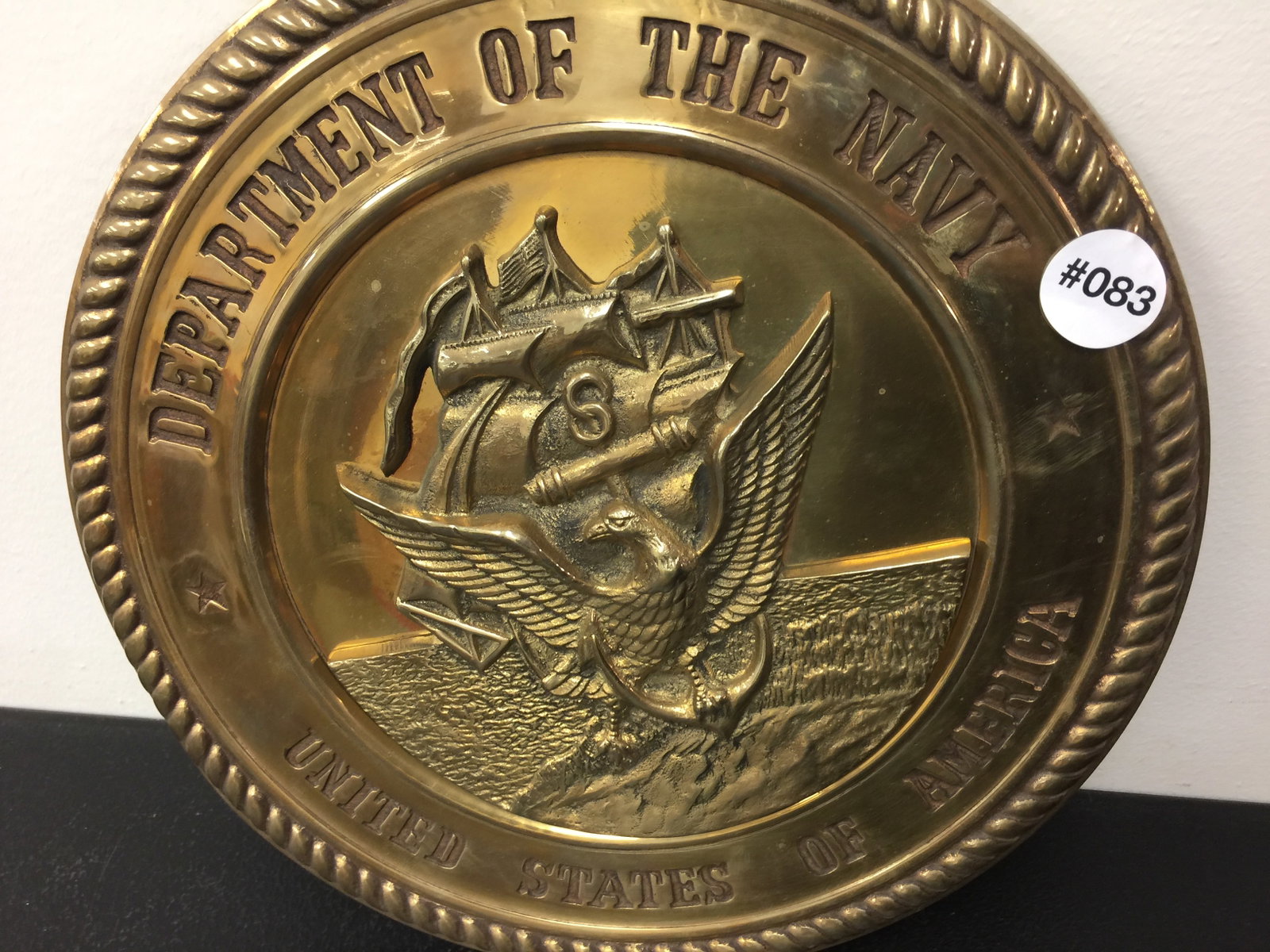 Iron and Brass Navy Plaque: 11"W.