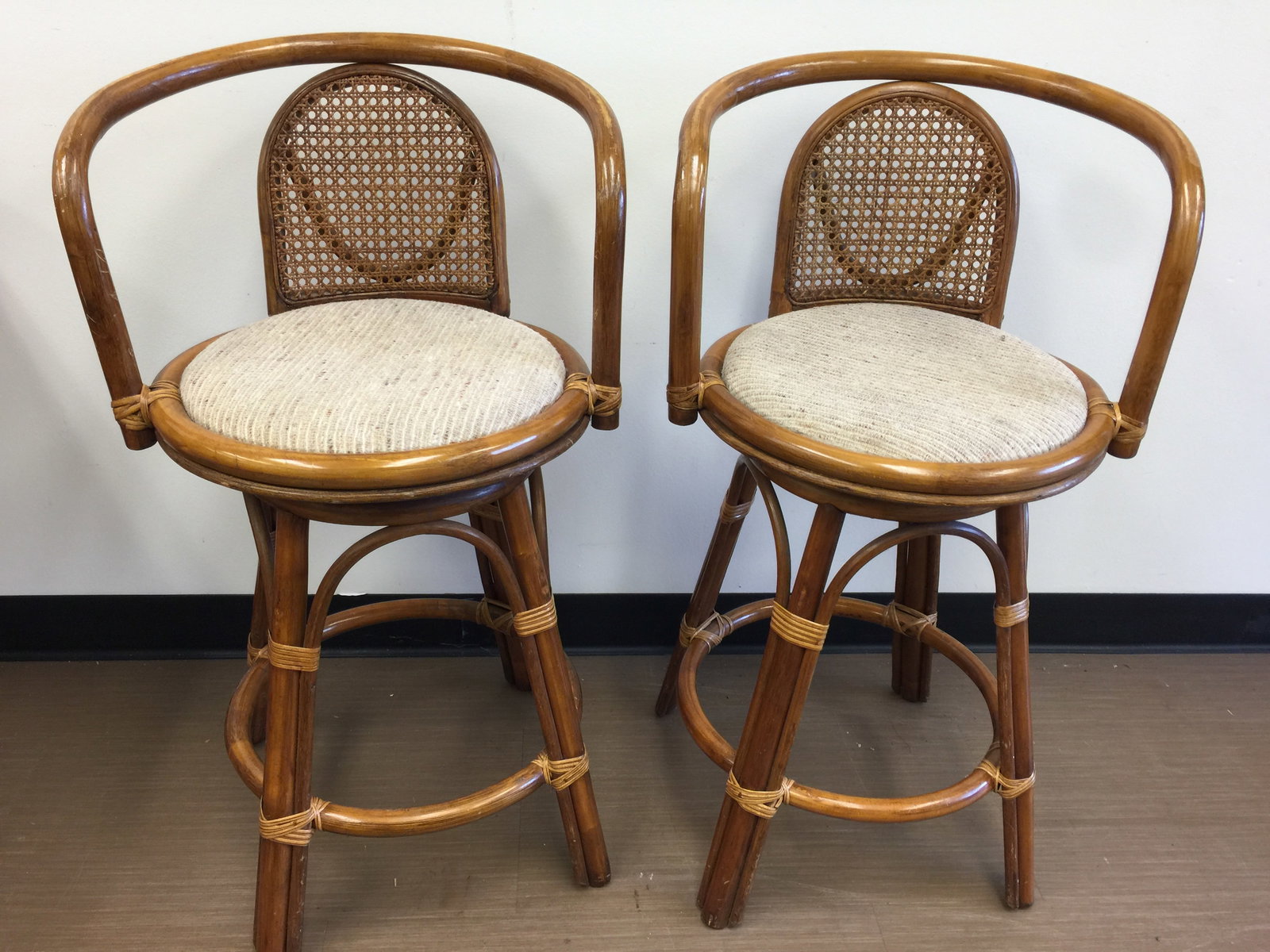 Pair of MCM Rattan Barstools (1 of 6)