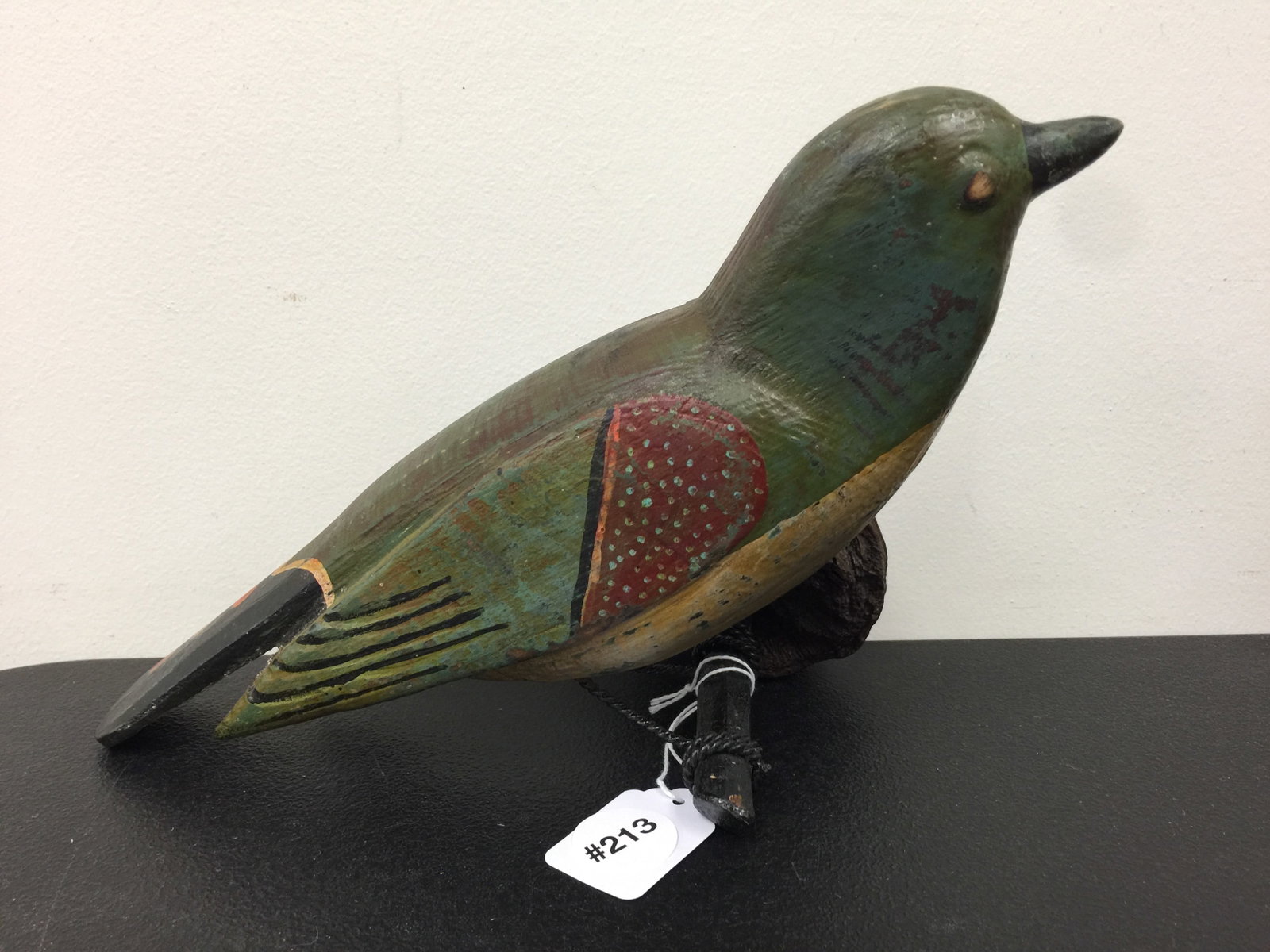 Folk Art Carved Bird: 12" W