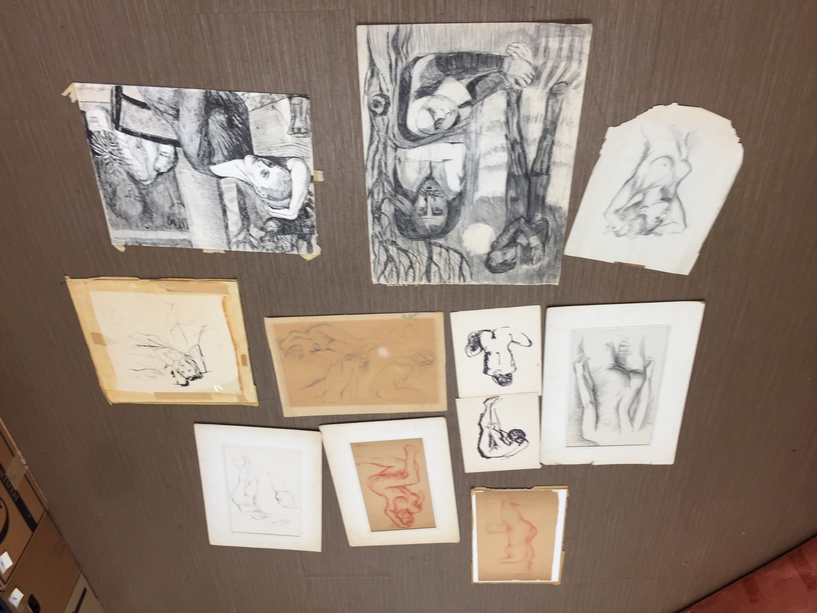 Antique/Vintage Art: grouping of pencil and pen drawings, some signed, others unsigned, various sizes.