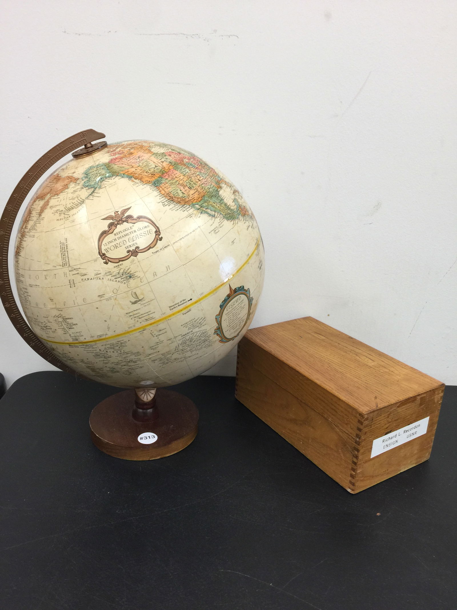 Globe & File Box: the Replogle Globe 16" H. Includes a 10" oak file box.