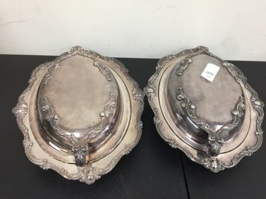 Pair Victorian Silverplate Serving Dishes