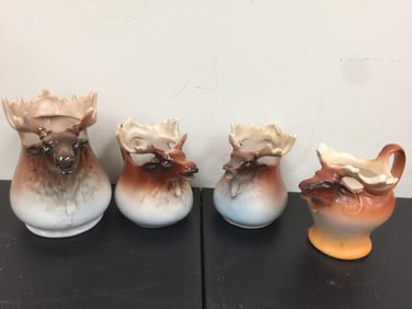 4 Vintage Moose Head Creamers