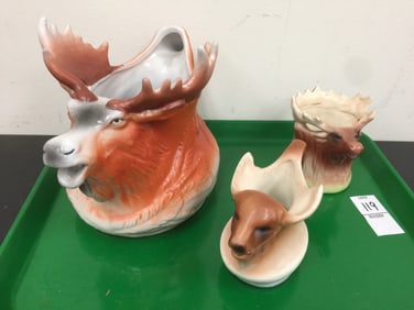3 Vintage Moose Head Creamers