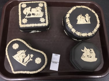 4 Wedgwood Black Jasperware Boxes