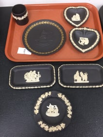 7 Pcs Black Wedgwood Jasperware