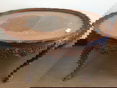 Carved Walnut Inlay Table