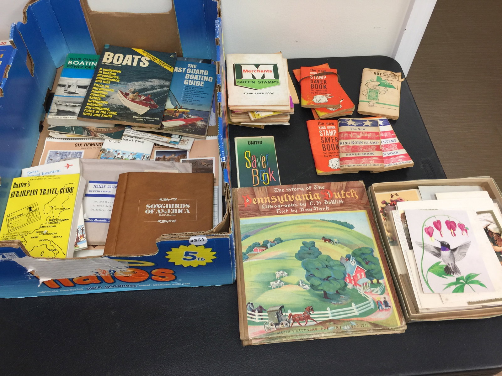 Vintage Ephemera Lot: Includes travel brochures, boating books, vintage Green Stamp books and more.