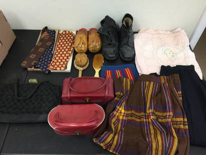Vintage Accessory Lot: Includes ladies shoes, one leather. Handbags, purses, mens ties and more.