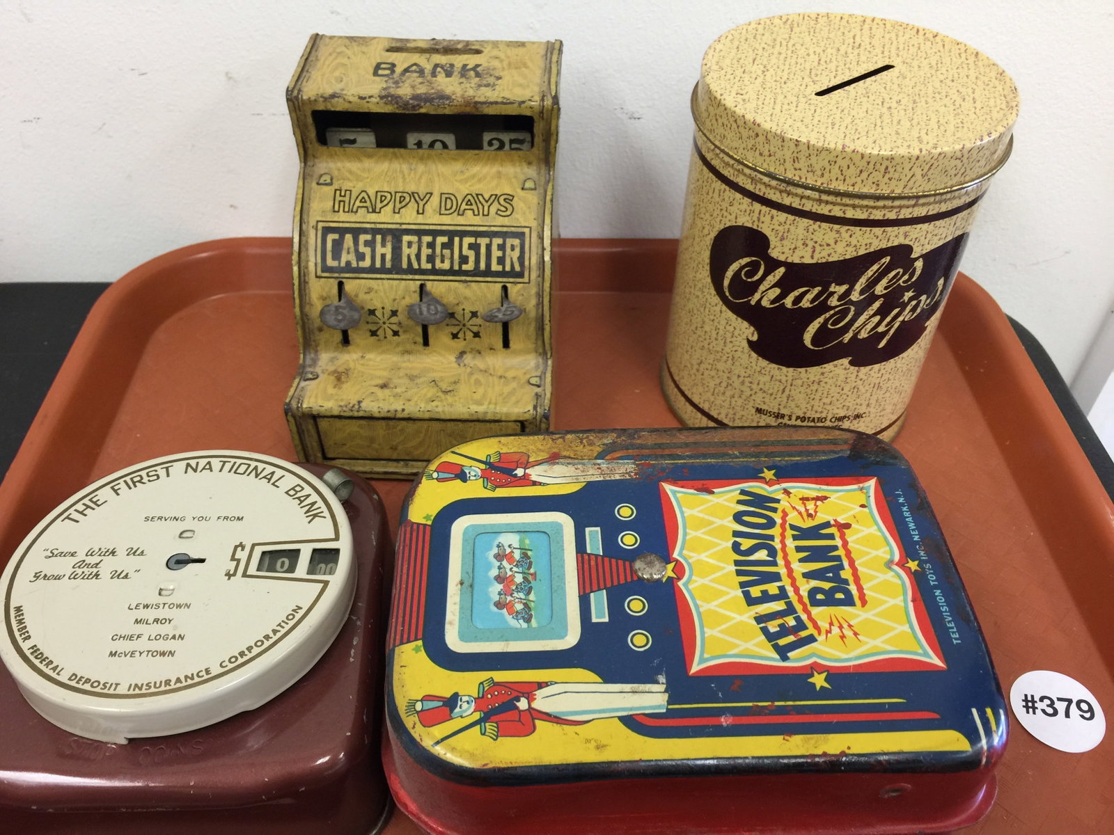 Vintage Banks: 4 total. Largest 5" H.