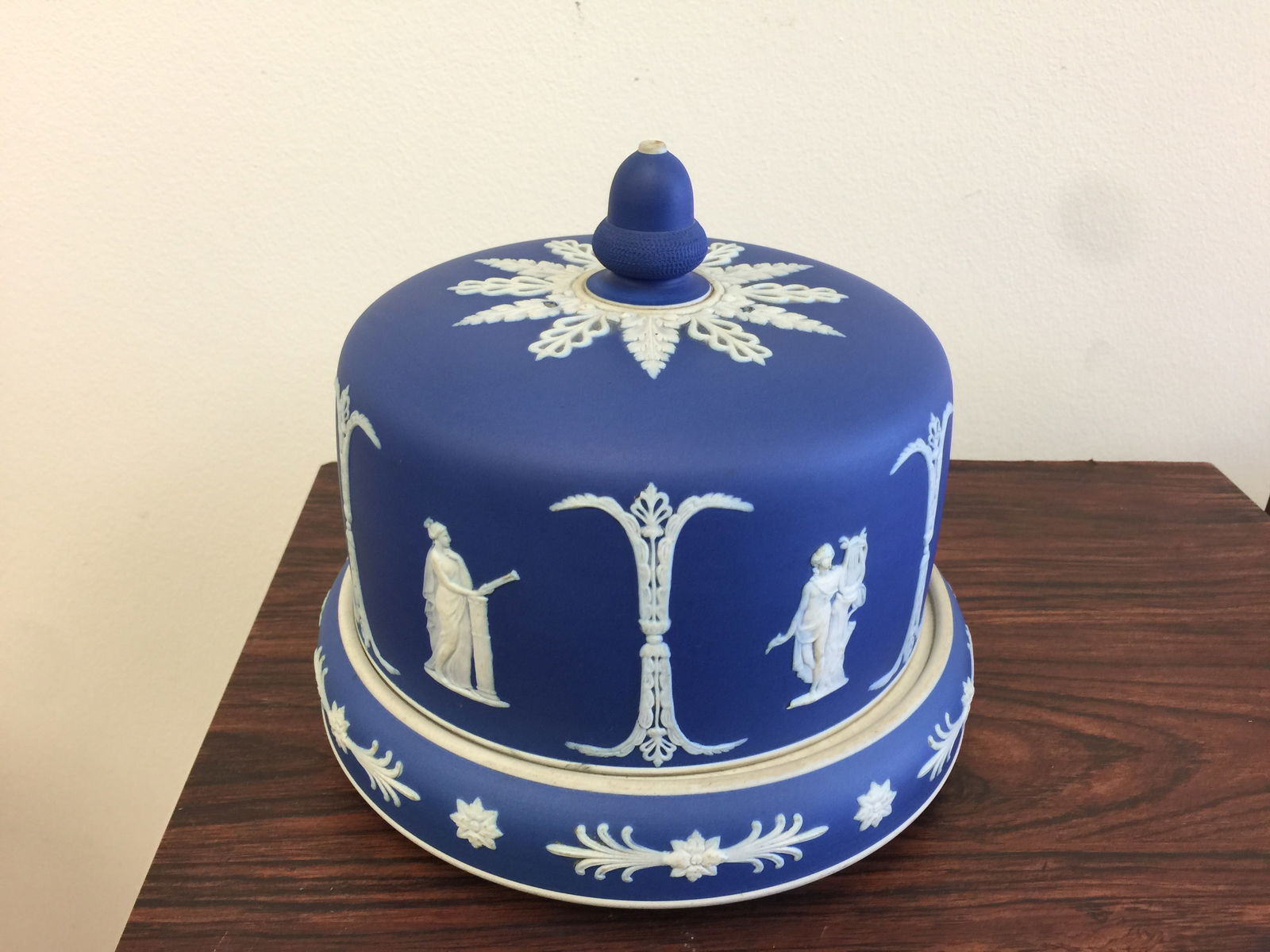 Wedgwood Blue Jasperware Cheese Dish: 8"W.