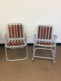 Retro Aluminum Chair and Rocker: matching pair, chair is 36" x 20" x 68"
