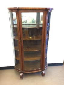 Antique Oak Curved Glass China Cabinet