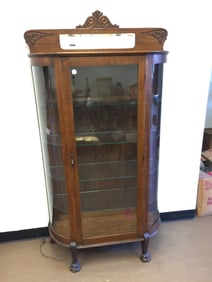 Antique Oak Curved Glass China Cabinet