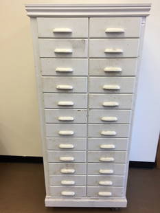 (24) Drawer Apothecary Cabinet: 30" x 24" x 67", overpainted