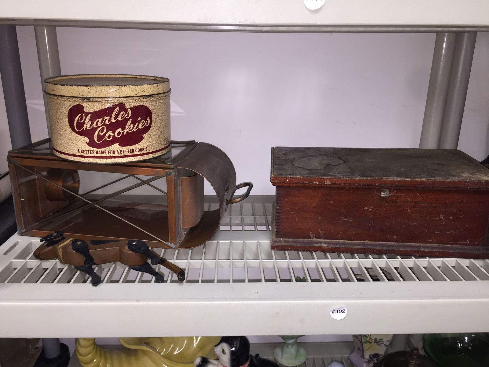 Mixed Lot: Includes cookie can, outdoor lantern and childs tool chest.