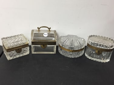 (4) Antique Brass and Glass Boxes