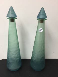 Pair Satin Glass Decanters: 19"H.