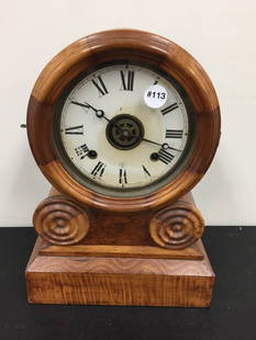 Antique Ingraham Grecian Mosaic Mantle Clock: case is 10" x 15", has alarm,