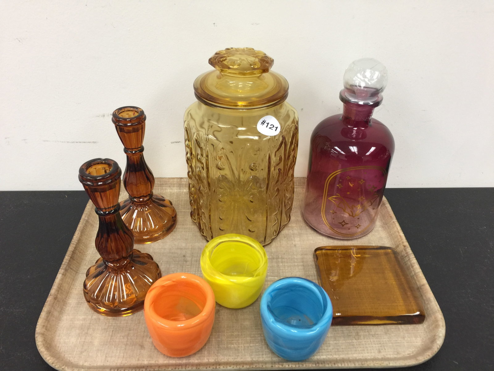 Colored Glass Lot: Largest 9.5" H