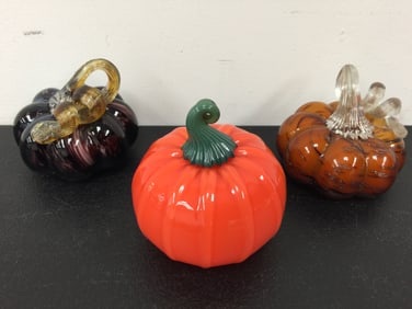 (3) Art Glass Pumpkins
