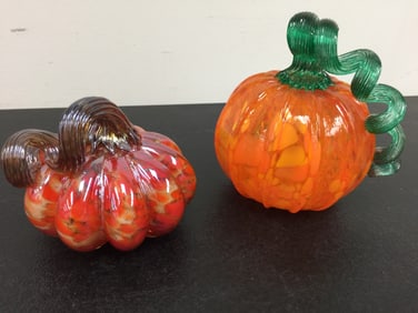 (2) Art Glass Pumpkins