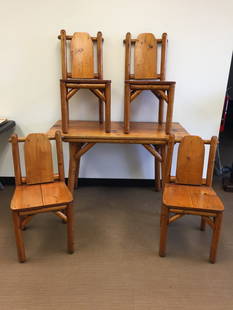 Adirondack Pine Table and Four Chairs: table 48"x24"x30, chair measures 16"x18"x32".