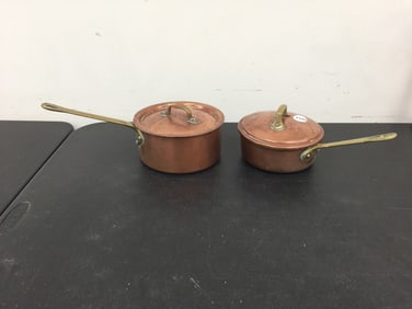 2 Copper Lidded Pans