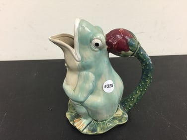Majolica Style Frog Pitcher