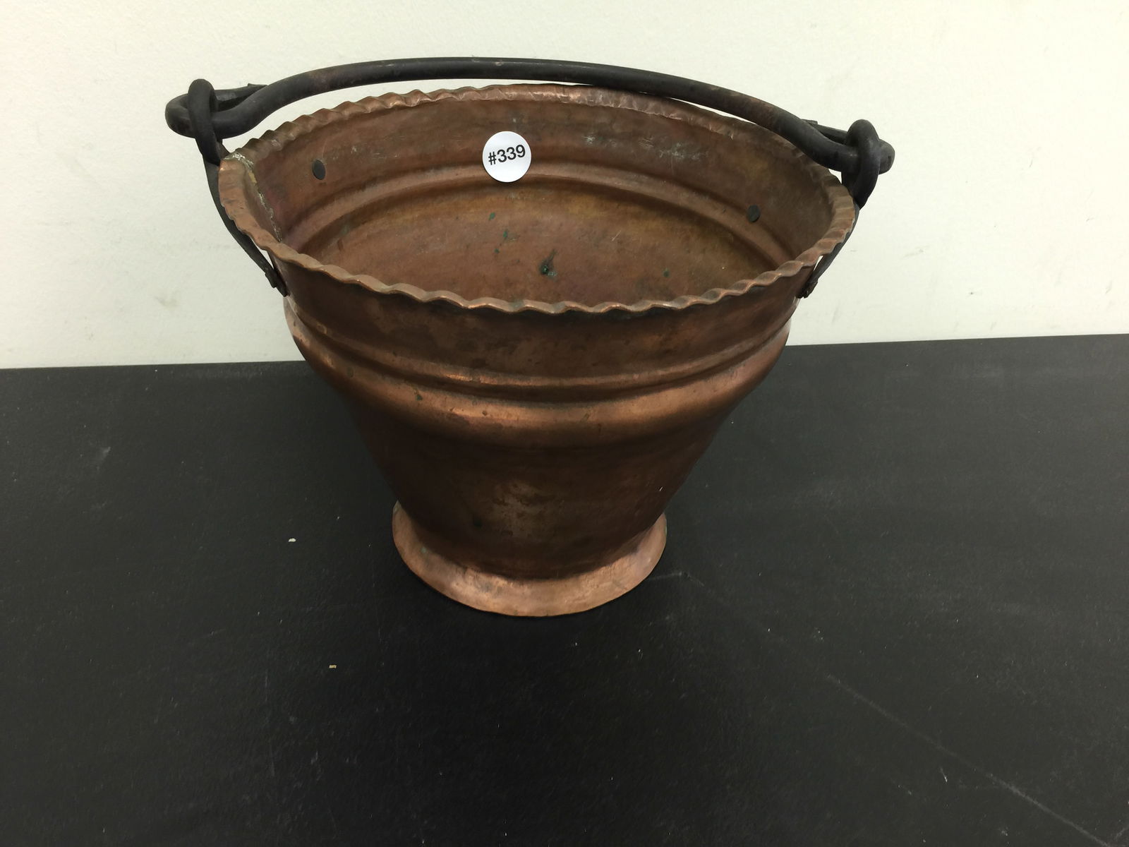 Copper Handle Bucket: Measures 12"w.
