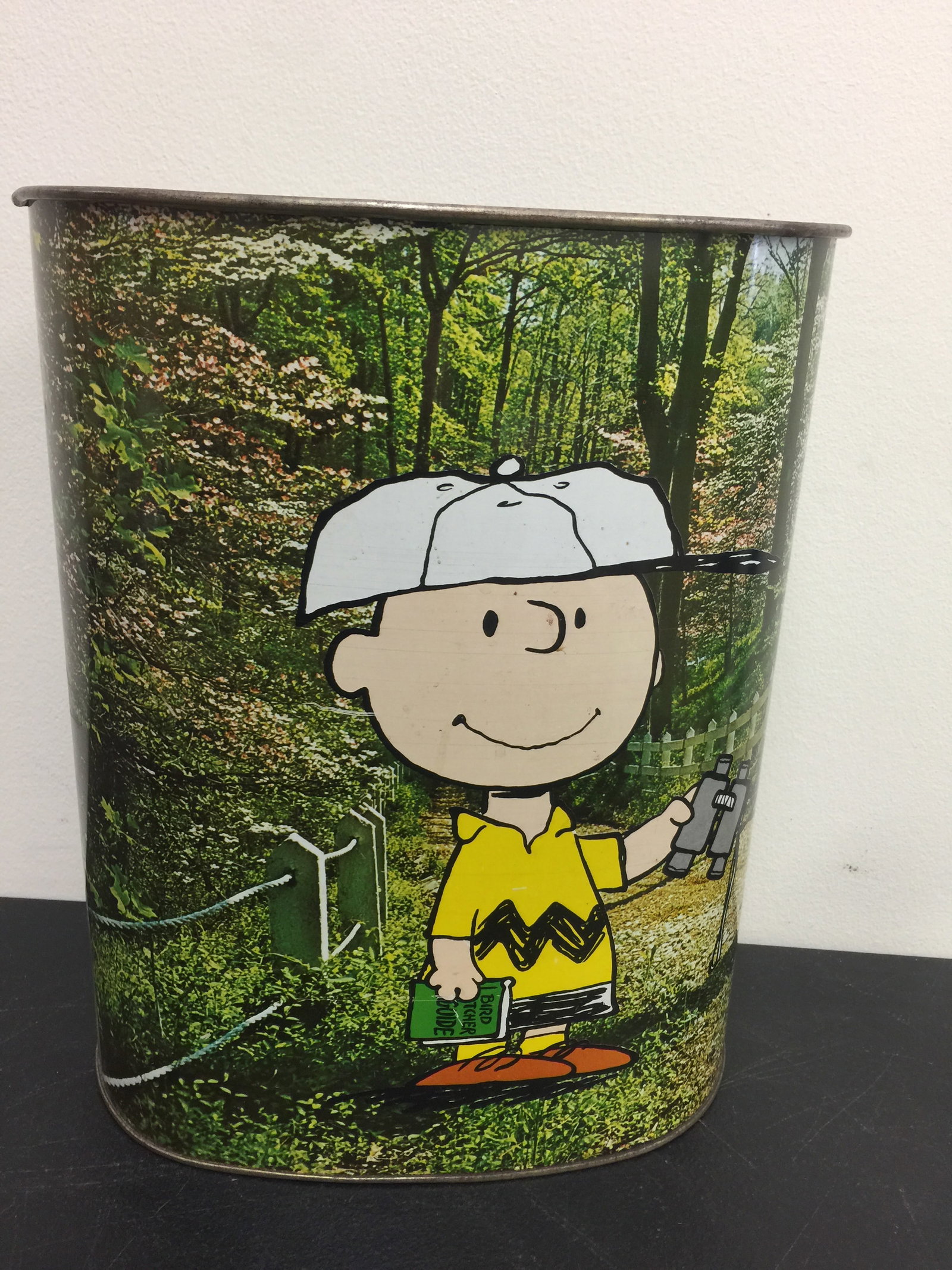 Vintage Peanuts Trash Can: 11" x 13". Dated 1973.