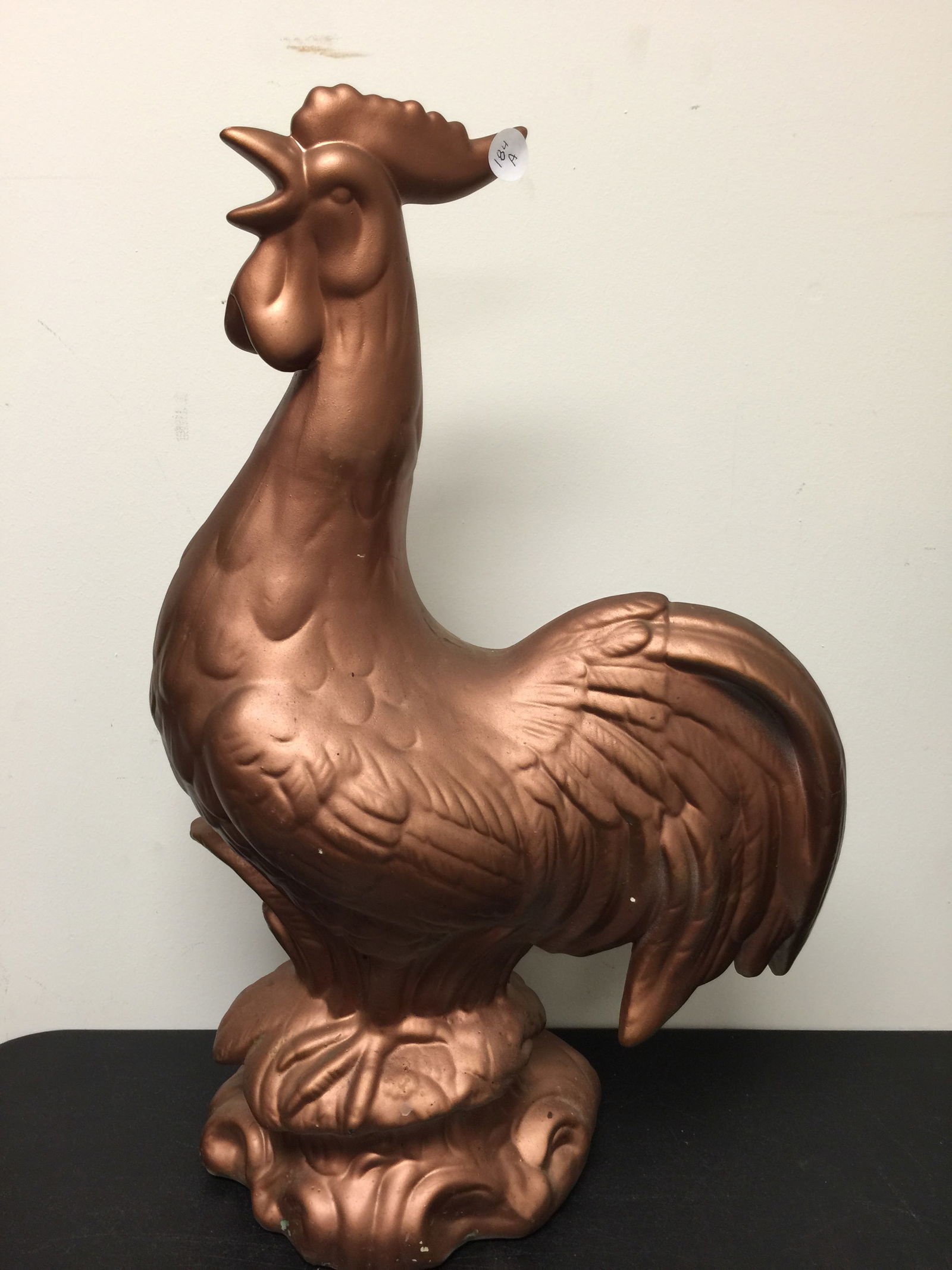 Large Rooster: copper painted, plaster construction. 25"H.