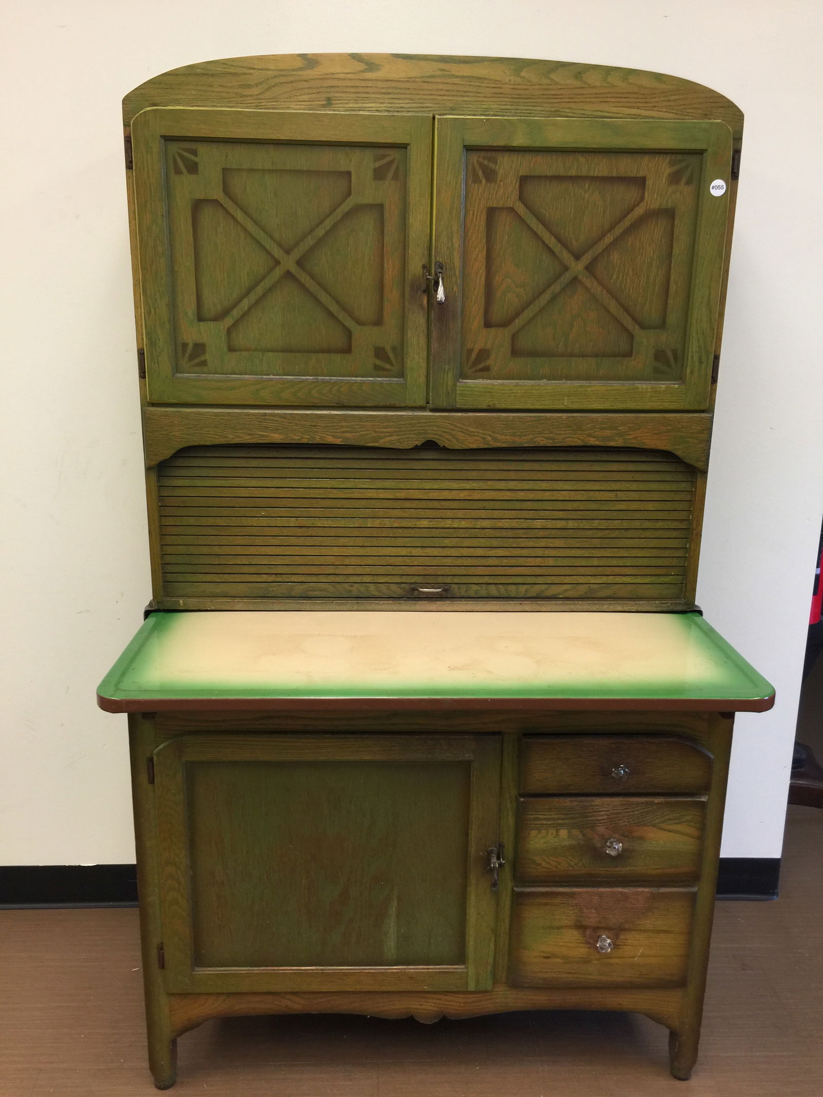 Hoosier Style Kitchen Cabinet: Art Deco design, 26" x 40" x 67".