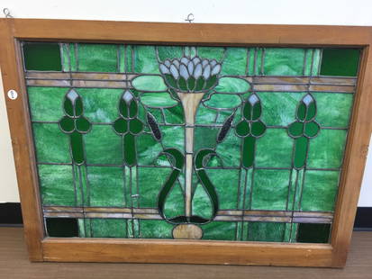 Antique Stained Glass Window: 40" x 29"