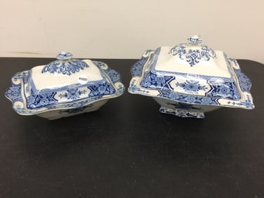 2 Flow Blue Transferware Tureens