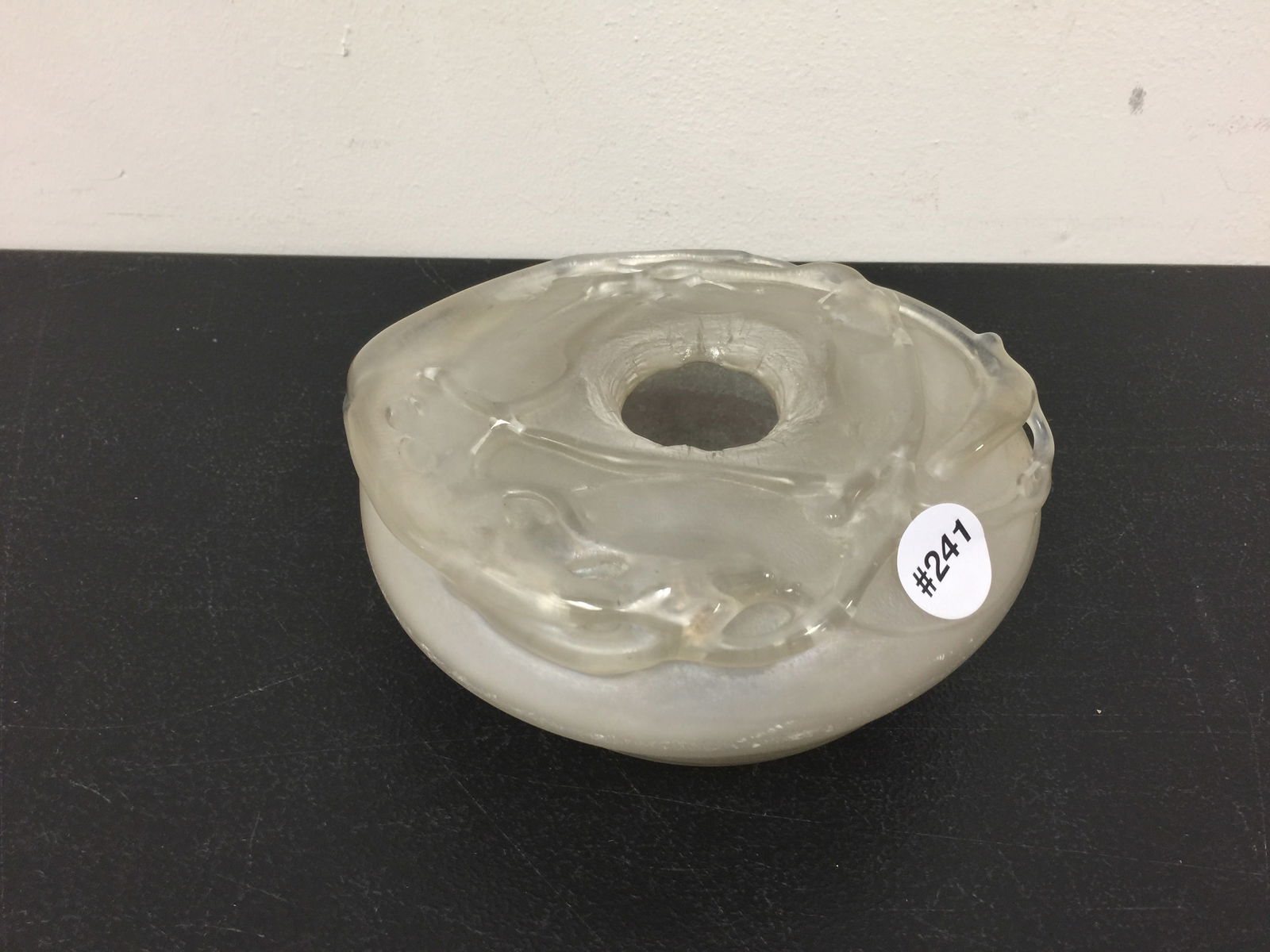 Loetz Style Art Glass: handblown pontil, applied decoration to top. 8"x3".