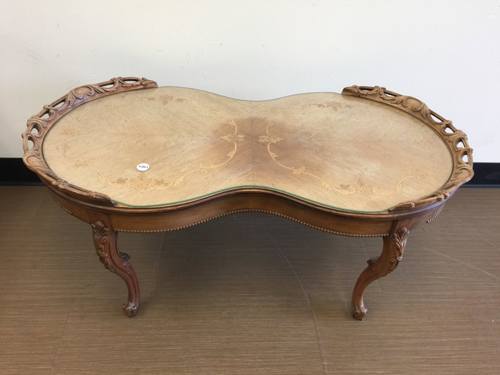 Italian Carved Kidney Table: 39" x 21" x 17"