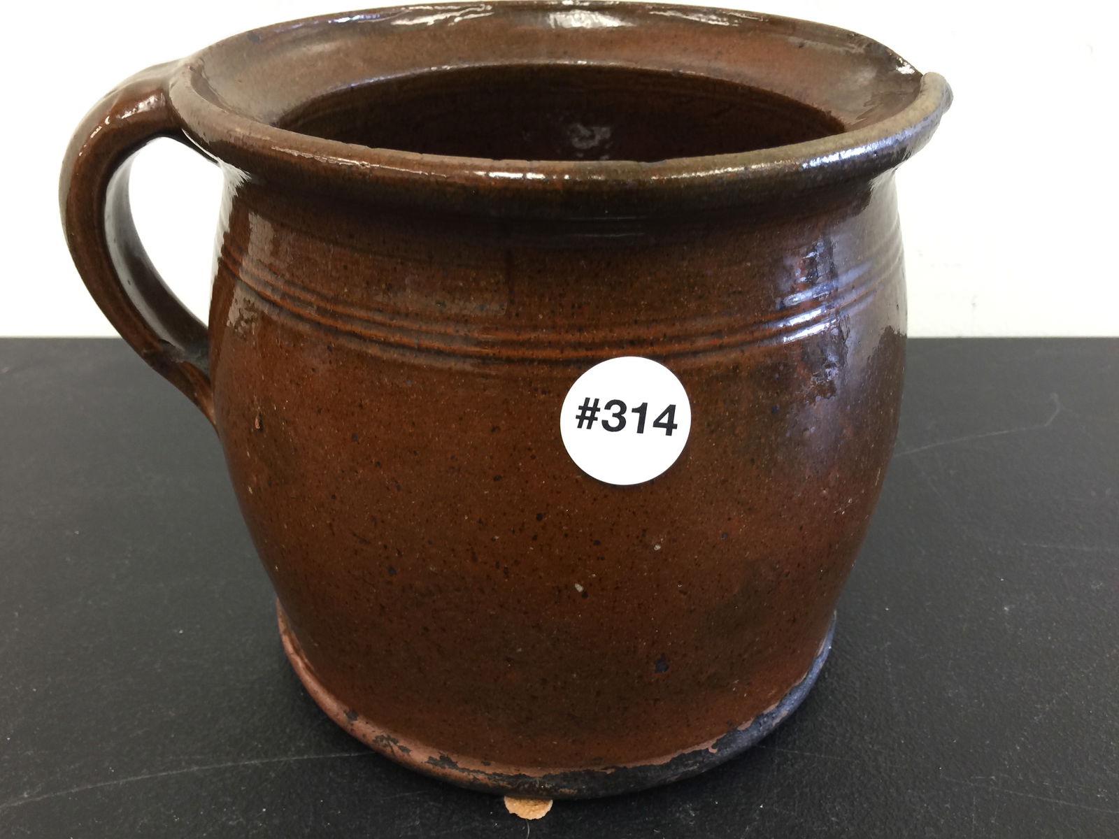Antique Redware Pitcher: 9" W.