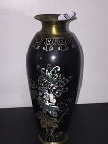 Solid Brass Vase w/MOP Decoration