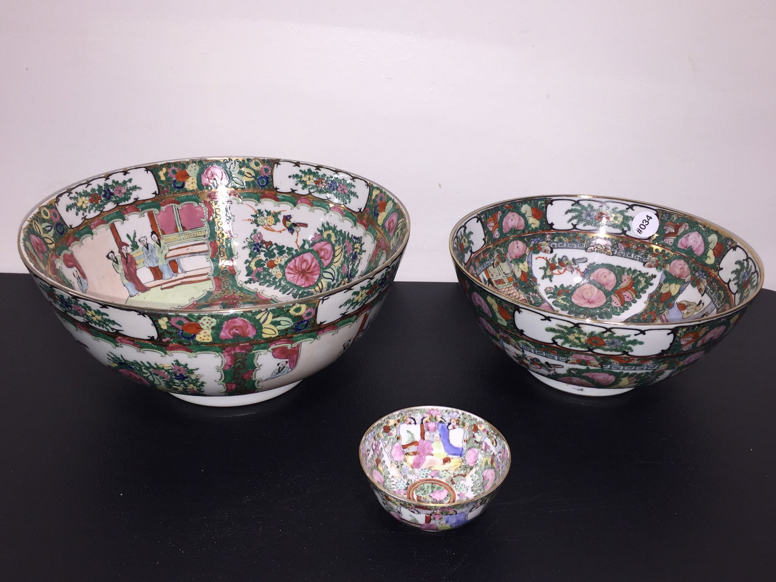 3 Asian Bowls: Largest 5" x 12", smallest 2" x 4". All have chop marks.
