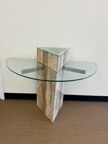 MCM Marble and Glass Travertine Table