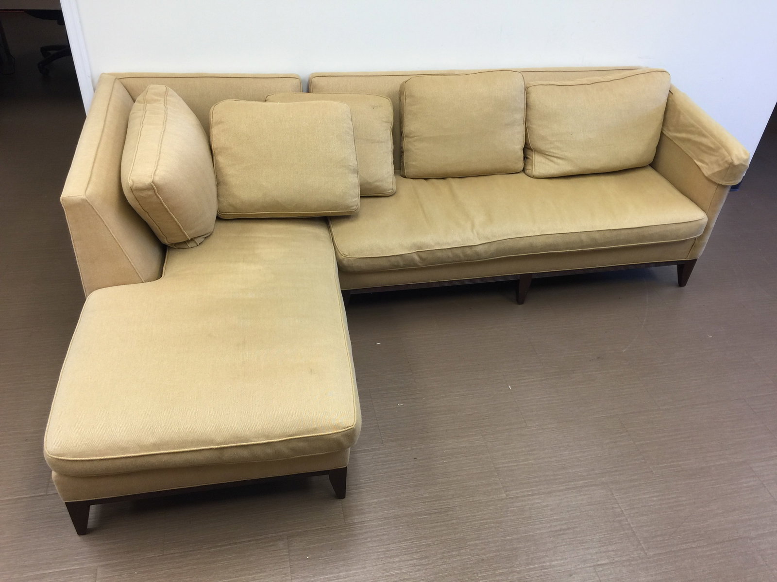 Sherill MCM Style Sofa: 113"x78"x34". Custom covered by Pala Bros.