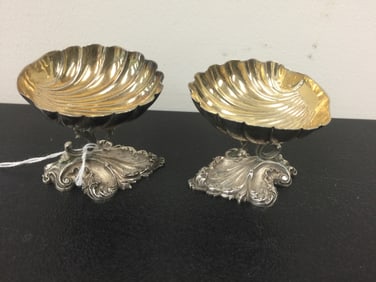 Pair 19thC Coin Silver Footed Salts