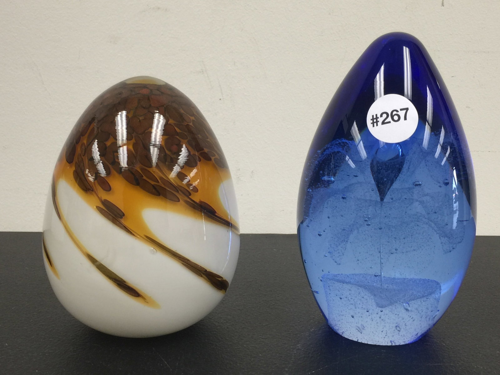 2 Art Glass Eggs: Tallest 7".