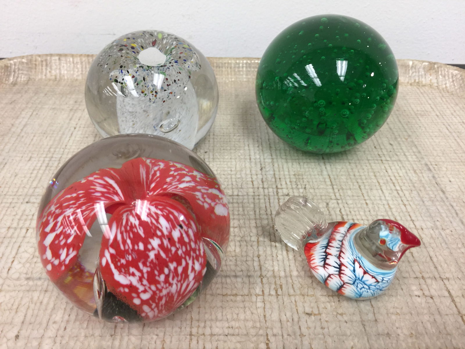 4 Art Glass Paperweights: Largest 3.5" H